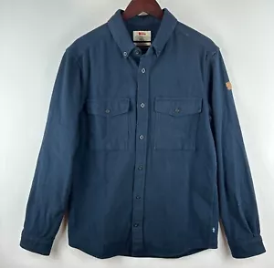 Fjallraven Ovik Twill Flannel Blue Navy Travel Workwear Organic cotton Small - Picture 1 of 14