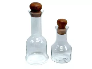 Vintage Dansk Glas & Teakholz Dekanter mit Stopfen 2er Set - Bild 1 von 11