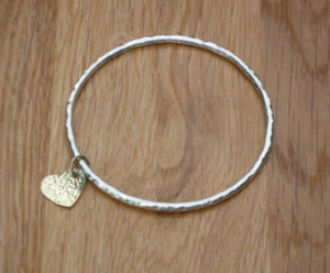 Solid Silver and 9ct Gold Floating Charm Bangle - Picture 1 of 3