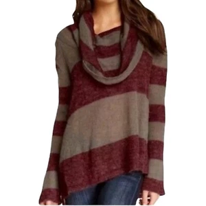 Free People Alpaka Pullover Damen XS rot grau gestreift Wasserfallausschnitt Langarm - Bild 1 von 7