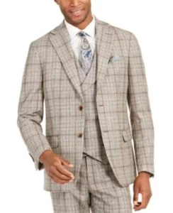 MSRP$425 Tallia Orange Slim-Fit Brown Plaid Flannel Suit Jacket ONLY Size 42 Reg - Picture 1 of 1