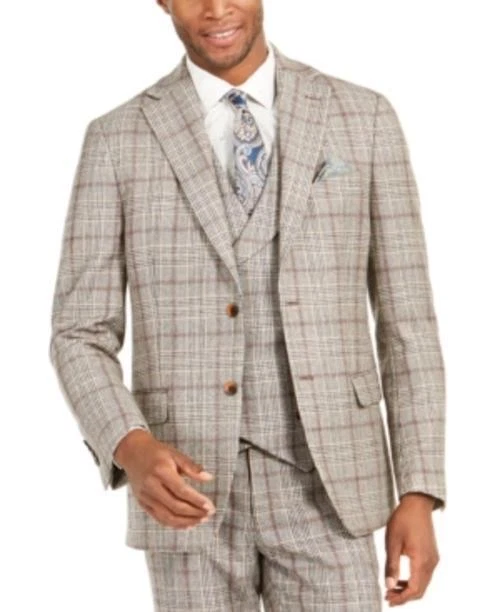 MSRP$425 Tallia Orange Slim-Fit Brown Plaid Flannel Suit Jacket ONLY Size 42 Reg - Image 1 of 1