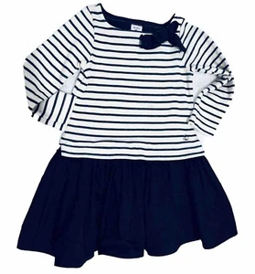 Petit Bateau Girls White & Navy Blue Long Sleeve Stripe Dress Size 3-4 Years - Picture 1 of 13