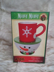 3 Piece Ceramic Serving Set Merry Merry Christmas Serve Ware Cracker Barrel NEW - Picture 1 of 6
