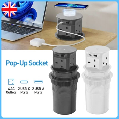 Pop Up Sockets for Kitchen Worktops, Hidden Recessed Desk Power Socket with USB - Image 1 of 4