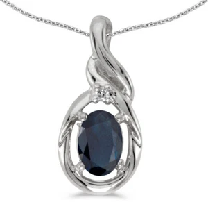14k White Gold Oval Sapphire and Diamond Pendant (no chain) (CM-P1241XW-09) - Picture 1 of 1