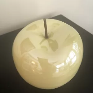 Iridescent Apple Ceramic Opalescent Yellow Wood Stem Figurine 6.25” Home Decor - Picture 1 of 6