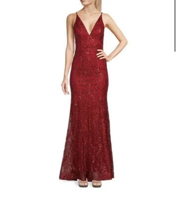 Vestido de sirena Blondie Nites patrón malla brillante cuello en V profundo lazo trasero juniors 5 Foto 1 de 4