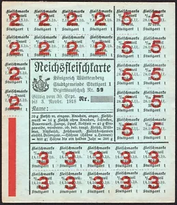 Food Rations coupon (Reichsfleischkarte)- 1918 -WWI - Germany / STUTTGART -"A47" - Picture 1 of 3
