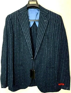 New Rosso Men's 100% Linen Tweed Navy Striped Sport Coat Jacket Blazer Size 38R - Picture 1 of 9