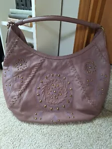 SELTENE große lederverzierte Hobo-Tasche Fiore von Isabella Fiore. Staubige Pflaume. - Bild 1 von 10