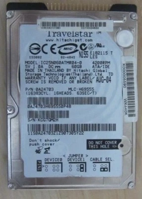 IC25N040ATMR04-0, PN 0A24703, MLC H69555, Hitachi -- 60GB IDE 2.5 Hard Drive - Image 1 of 3