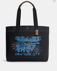 Coach Tote 38 With Art School Graphic New York City navy NWT $350 - Picture 1 of 5
