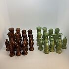 Set of 32 - Vintage Duncan Medieval Ceramic Chess Pieces Green + Brown 4"