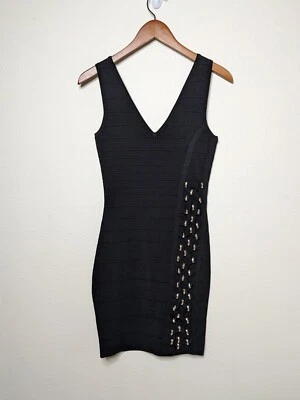 Guess Dress Small Black LBD Women's Gold Hardware Bandage Sexy Bodycon y2k A2 - Image 1 of 4