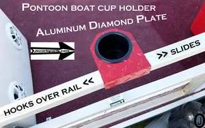 Pontoon Boat Red Powder Coated Diamond Plate cup holder fits 1 inch Side rails - Bild 1 von 7