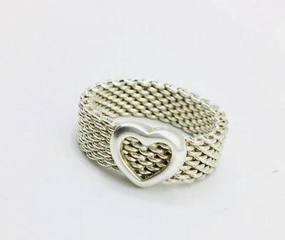 Tiffany & Co Mesh Somerset Ring With Heart Sterling Silver 925 Size 7 - Image 1 of 4