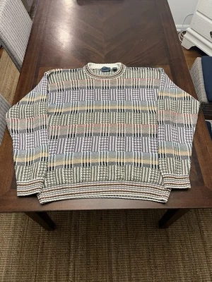 Vintage Etchings Sweater Mens L  Rainbow Crewneck 3D Knit 90s Coogi - Image 1 of 4