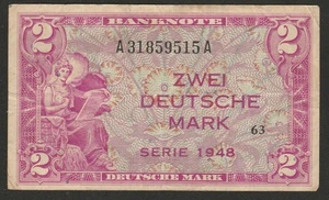 1948 GERMANY 2 MARK NOTE - Picture 1 of 2