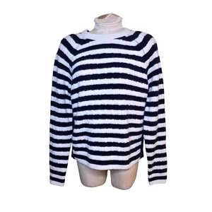 Maglione J.Crew donna M misto lana a righe maglia con cavi bottoni laterali blu navy - Foto 1 di 6