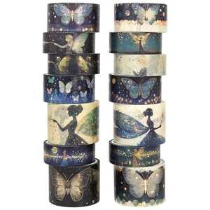 14 Rolls Washi Tape Set - Gold Foil Green Fairy Decorative Masking Tape Butte... - Picture 1 of 7