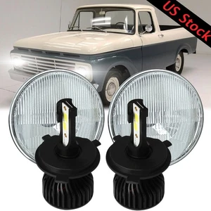 Pair 7 Inch Round LED Headlights Hi/Low Beam Chrome For Ford F100 1961-1979 - Picture 1 of 20