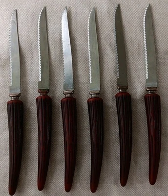 Juego de 6 cuchillos para carne Forgecraft EE. UU. astas de imitación de acero inoxidable (¿baquelita?) Foto 1 de 4