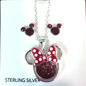 Minnie Mouse Disney July Ruby Birthstone Shaker Necklace & Stud Earrings Jacmel - Picture 1 of 11