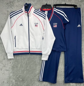 VTG Adidas Team USA 11 Large Track Suit/XL Shirt Full Zip Pocket Athletic White - Picture 1 of 24