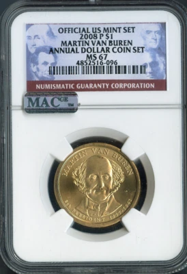 2008-P Martin Van Buren Dollar NGC MS67 Annual - 8th US President - Image 1 of 2
