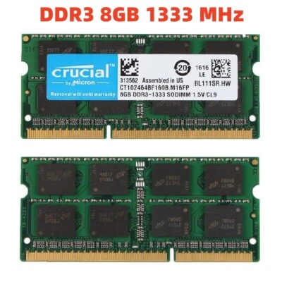 CRUCIAL DDR3 4GB 8GB 16GB 1333 PC3-10600 Laptop SODIMM 204-Pin Memory RAM 10600S - Image 1 of 4
