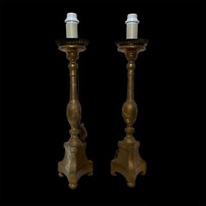 Paire de lampes en bois doré réalisée a partir de pique cierge XIXe 19e 