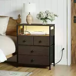 Beistelltisch mit 4 Schubladen, Ladestation und LED-Leuchtenregal - braun - Bild 1 von 7