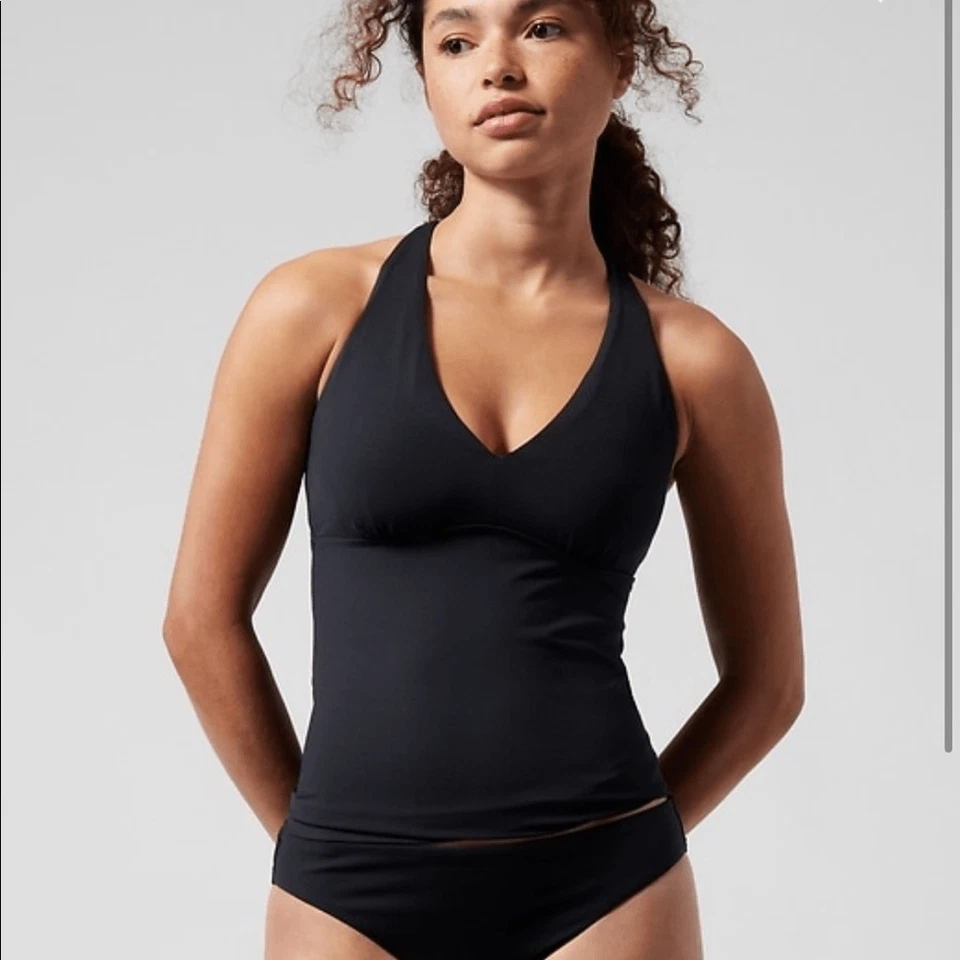 Athleta Size L A-C Black Plunge Tankini Swimsuit Swim Top #531211