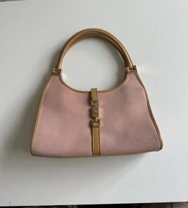 Vintage Y2K Gucci Bardot Jackie Purse Bag Pink Suede Blush Tan - Picture 1 of 12