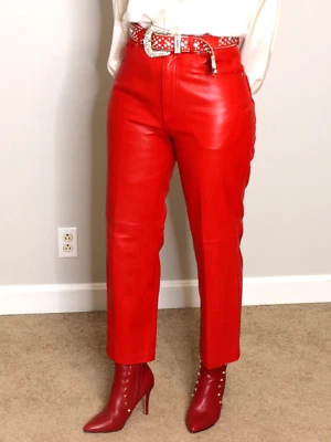 Womens North Beach Leather Pants Red 9/10 SOFT Lambskin Michael Hoban 80s Rare - Image 1 of 4