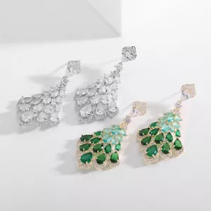 Exquisitos pendientes colgantes de cristal de circón brillante de 58x28 mm - Imagen 1 de 11