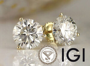 Diamond Stud Earrings Lab Grown IGI Certified 4 Carat E VS1 Ideal 4ct 14K