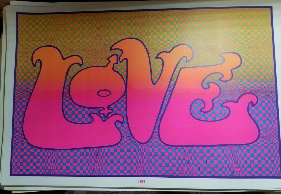 LOVE PSYCHEDELIC VINTAGE 1970's HIPPIE HEADSHOP BLACKLIGHT POSTER -NICE! - Image 1 of 4