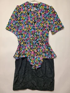 Años 80 Rosa USA Mujer Talla M Negro Estampado Floral Mangas Cortas Cuello en V Mediodía - Imagen 1 de 14