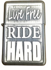 Live Free Ride Hard, Biker Design, Petrol Lighter in Tin, English Pewter Emblem