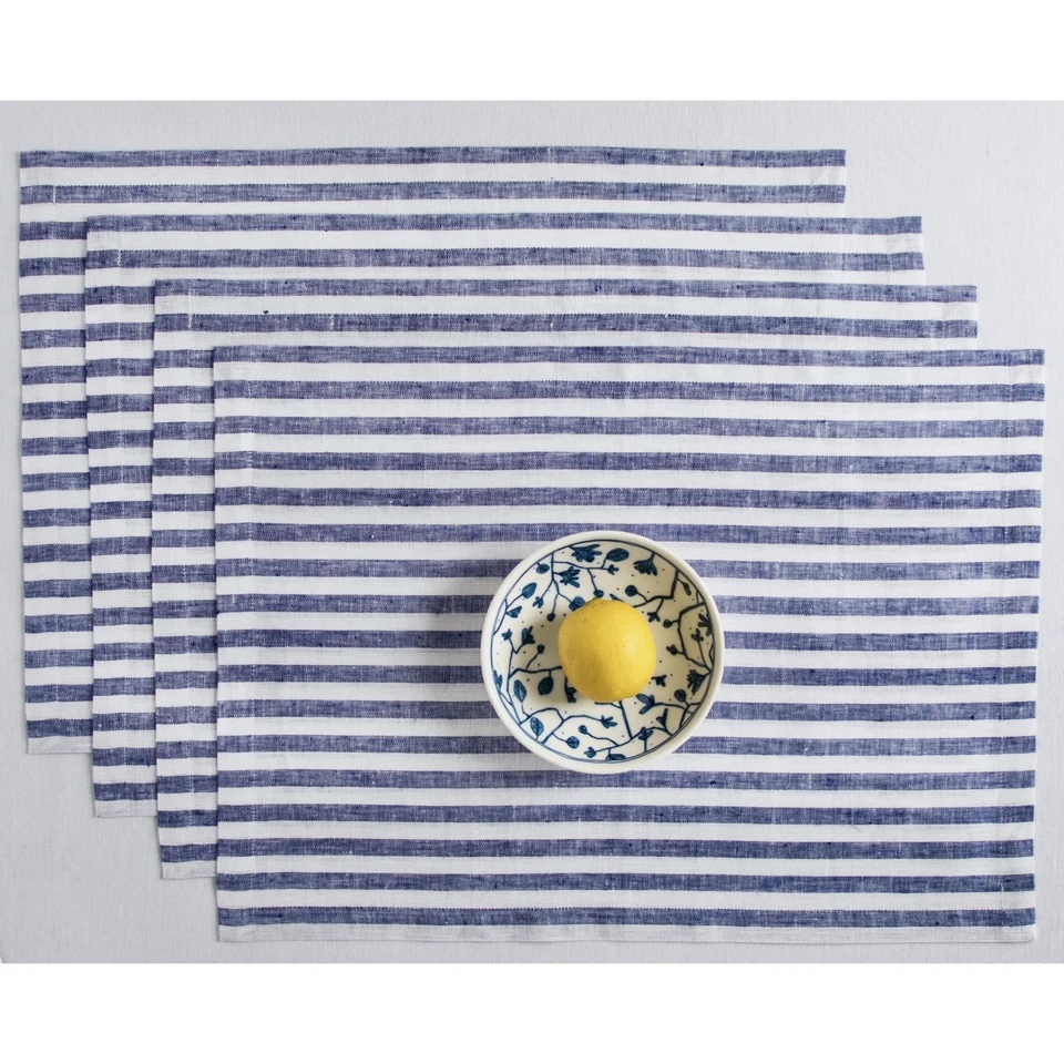 Linen Placemats Set of 4 for Fall and Christmas, 14 x 19 In, Amalfi Stripe - Image 1 of 1