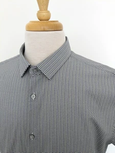 Autograph M&S Italian Fabric Shirt Mens Large Blue Pattern Short Sleeved Cotton - Picture 1 of 10