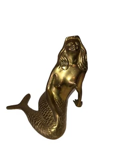 Statua statuina scultura sirena ottone massiccio bellissima vintage divertente - Foto 1 di 9