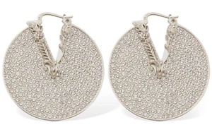 NIB Versace Virtus V Logo Baroque Crystal Silver Round Medallion Drop Earrings - Picture 1 of 24