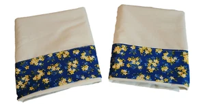 2 Custom Made Pillow Cases.  Soft Yellow / Blue Floral Trim  20 X 30 Stan/ Queen - Picture 1 of 5