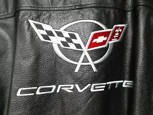 Chaqueta de carreras de bombardero Corvette de cuero genuino negra con cremallera para hombre talla L - Imagen 1 de 12