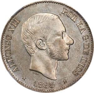1885 SPANISH PHILIPPINES ALFONSO XII 50 CENTAVOS MANILA MINT KM-150 NGC MS-62 - Picture 1 of 4