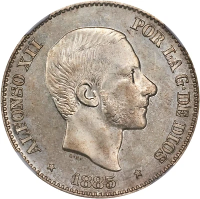 1885 SPANISH PHILIPPINES ALFONSO XII 50 CENTAVOS MANILA MINT KM-150 NGC MS-62 - Image 1 of 4