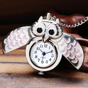 Smallest Owl Design Steampunk Analog Quartz Pocket Watch Necklace with Chain - Picture 1 of 10